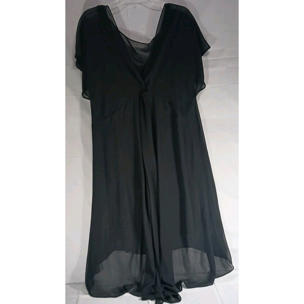 Adrianna Papell Women Black XL V Neck Jersey Dress Chiffon Overlay Bilevel hem